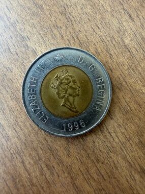 1996 Canadian Two-Dollar Toonie Coin - Bimetallic Gold & Silver Tone